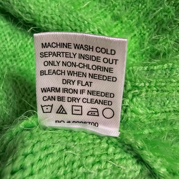 Show Me your MuMu Cropped Varsity Sweater Bright Green Fuzzy Size XS - Picture 7 of 7